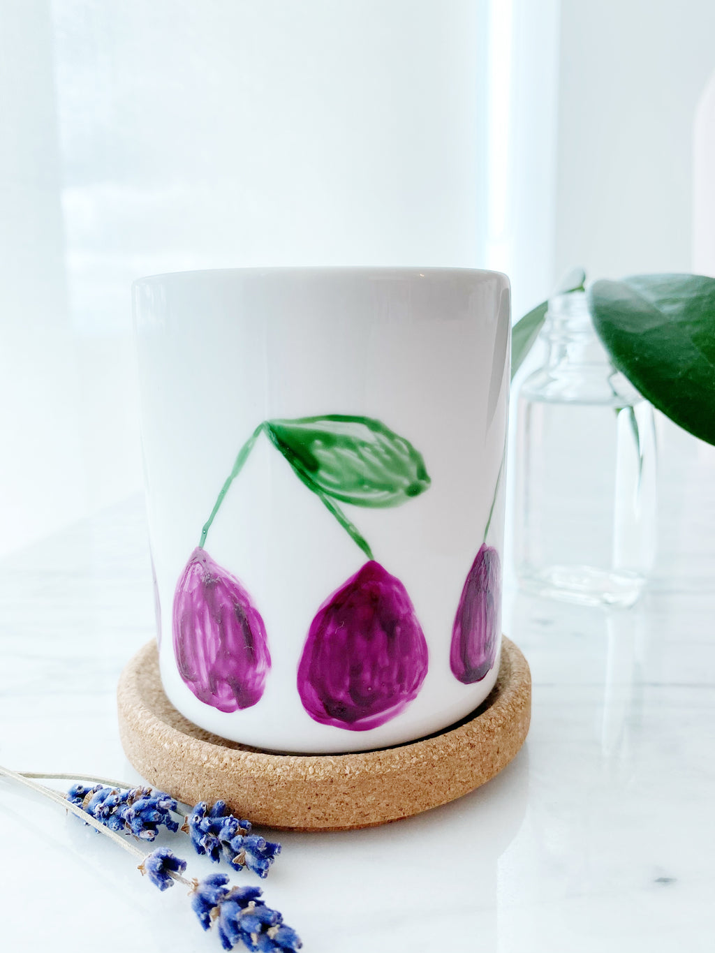 Hand Painted Porcelain Small Planter with Pure Soy Candle - Purple Plum