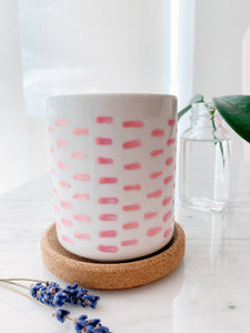 Hand Painted Porcelain Small Planter with Pure Soy Candle - Pink Party Dashes