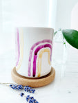 Hand Painted Porcelain Small Planter with Pure Soy Candle - Purple and Gold Modern Lines
