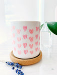 Hand Painted Porcelain Small Planter with Pure Soy Candle - Hot Pink Hearts