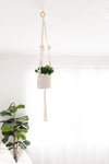 Boho Style Macrame Hanging Planter with White Pom Poms