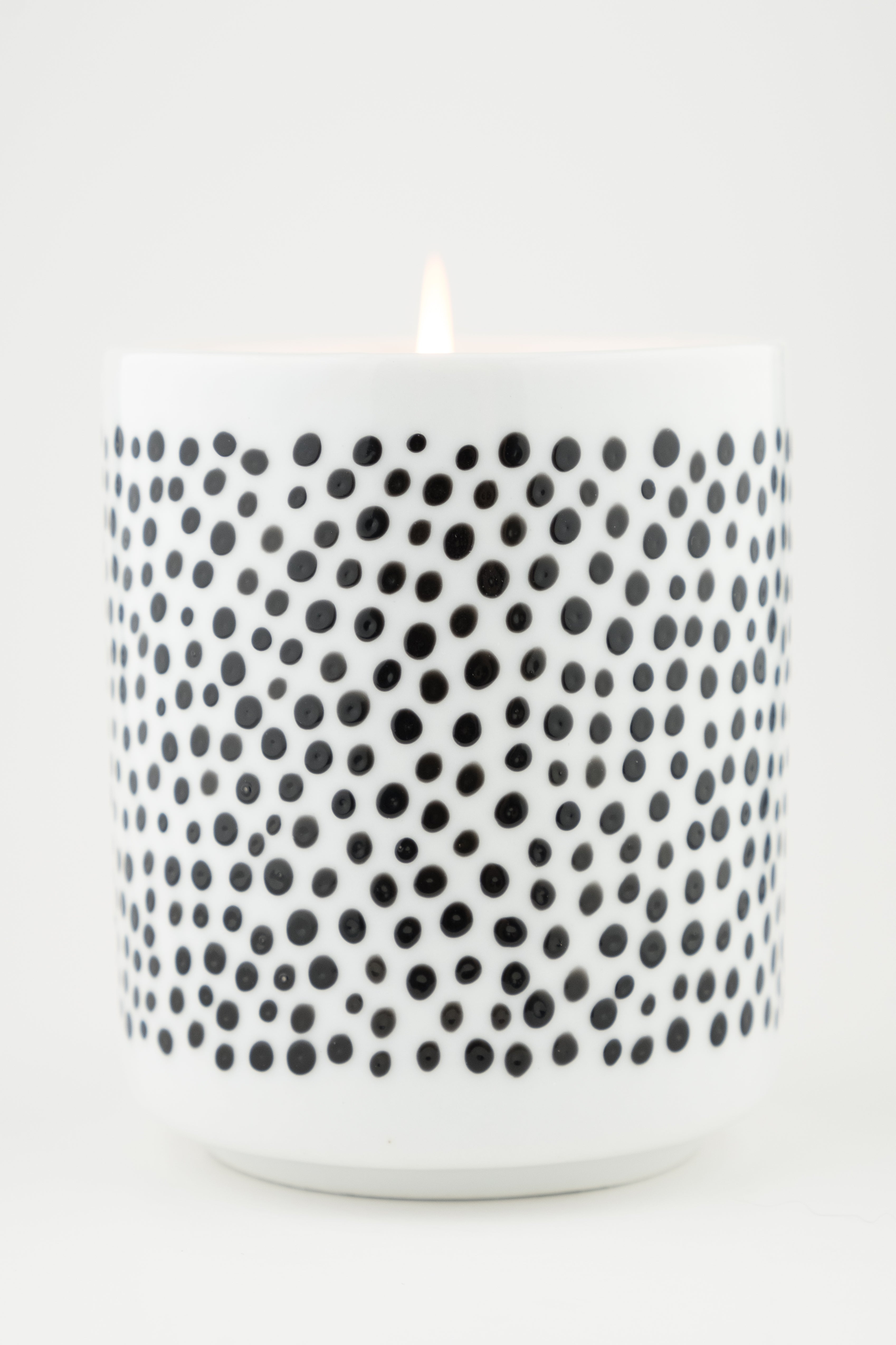 Hand Painted Porcelain Small Planter with Pure Soy Candle - Gloss Black Dots