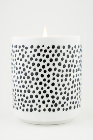 Hand Painted Porcelain Small Planter with Pure Soy Candle - Gloss Black Dots