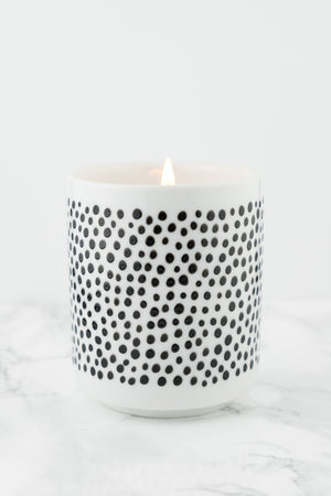 Hand Painted Porcelain Small Planter with Pure Soy Candle - Gloss Black Dots