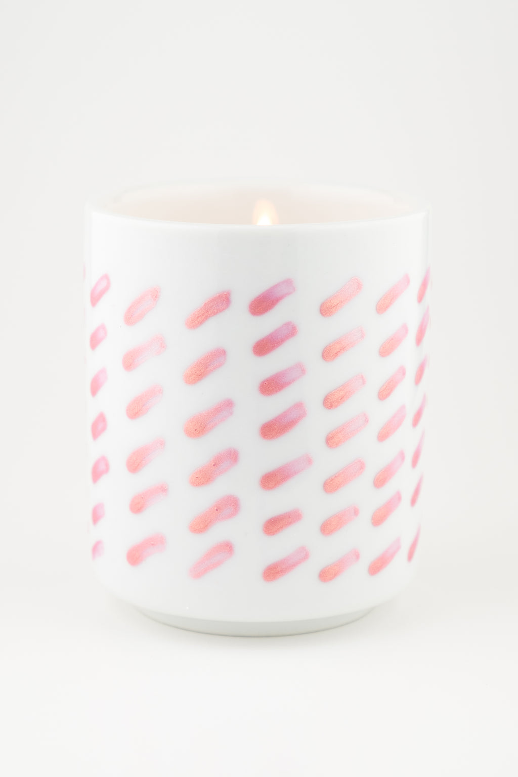 Hand Painted Porcelain Small Planter with Pure Soy Candle - Pink Party Stripes