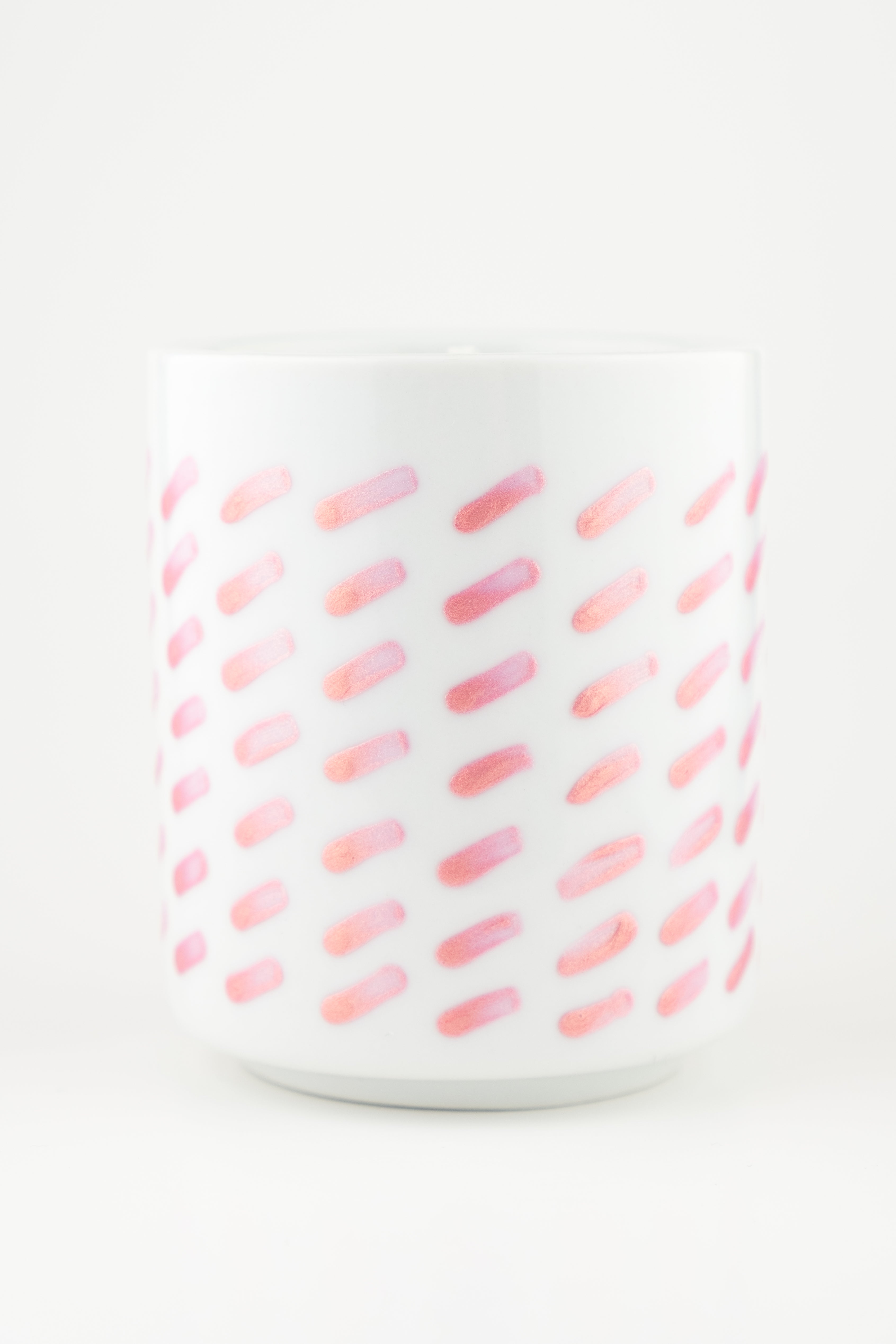 Hand Painted Porcelain Small Planter with Pure Soy Candle - Pink Party Stripes